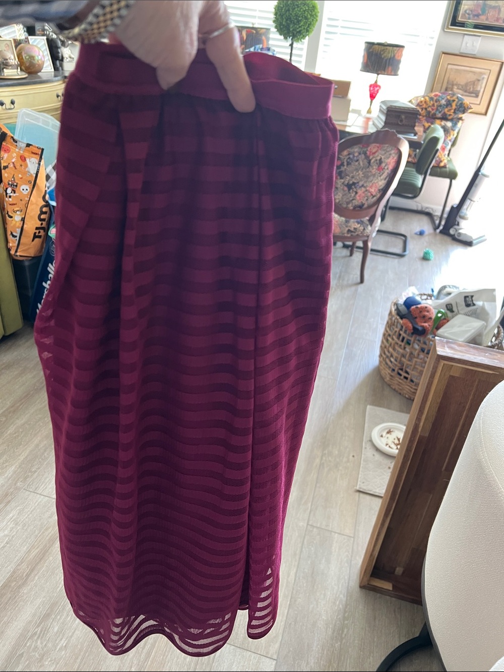 Garnet Hill Burgundy Striped Maxi Skirt